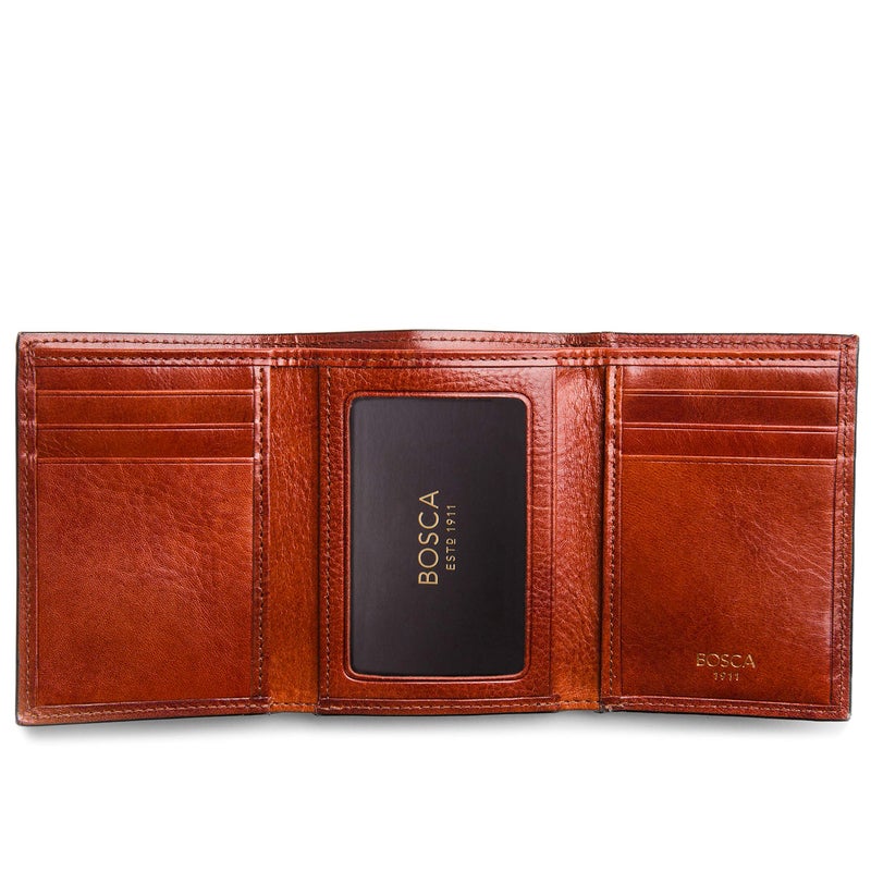 Bosca Men's Wallet, Old Leather Double I.D. Tri Fold Wallet with RFID Blocking, Cognac - Image 4